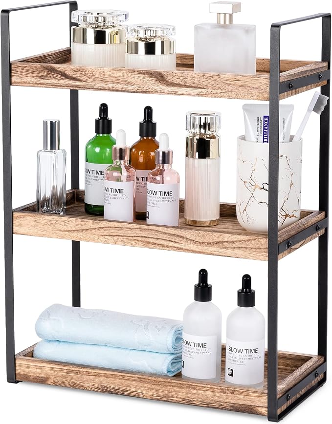 3-Tier Countertop Organizer for Bathroom Counter Stylish Wood Bathroom Vanity - Image 8