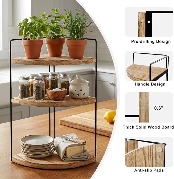Corner Bathroom Counter Organizer Countertop Brown, 2 Pack 3 Tier Corner Shelf - Image 4
