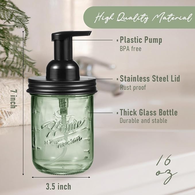 SheeChung Mason Jar Foaming Soap Dispenser, Stainless Steel Lid, BPA Free Pump - Image 3