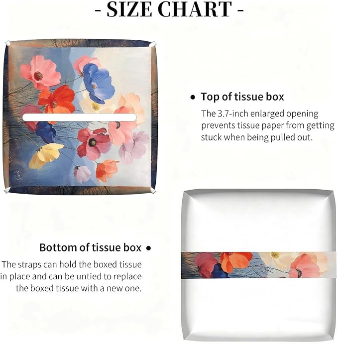 Floral Tissue Box Cover Leather Tissue Box Holder Square Facial Paper Organizer - Image 3