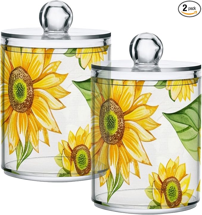 2 Pack Qtip Holder Dispenser for Cotton Ball Yellow Sunflower Flower Cotton by ALAZA