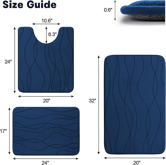 YIHOUSE Memory Foam Blue Bathroom Rug Sets 3 Piece, Ultra Absorbent Bath Mat - Image 2