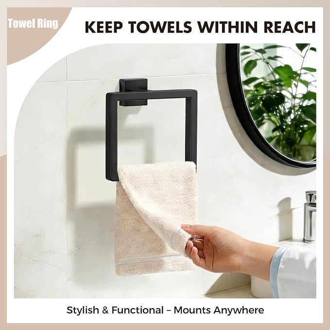 Bathroom Accessories Towel Bar Set: 15 Pieces Matte Black Bathroom Hardware - Image 3