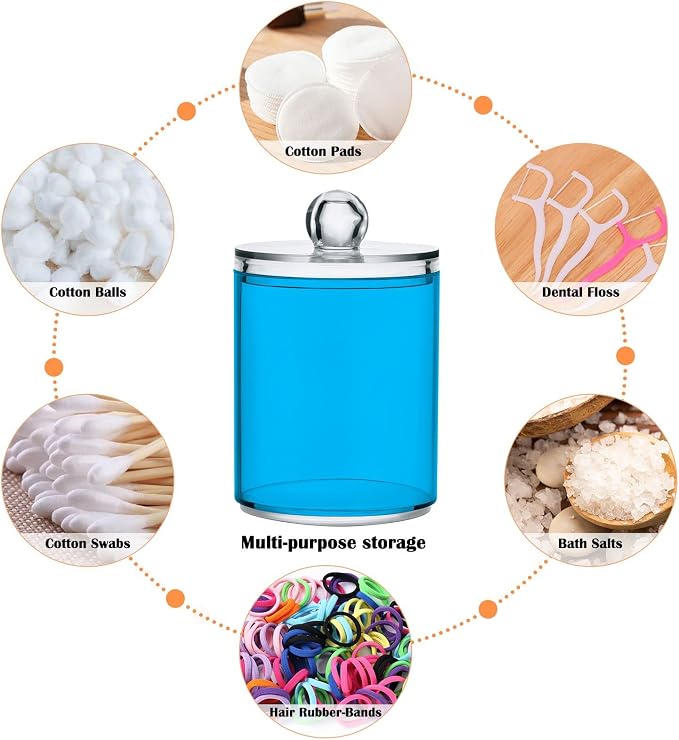Sky Blue Qtip Holder Organizer Dispenser Cotton Swabs Cans Plastic Jars - Image 4