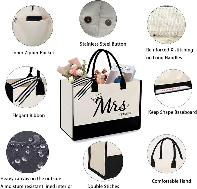 Mrs 2026 Bride Canvas Tote Bag, Gifts - Image 4