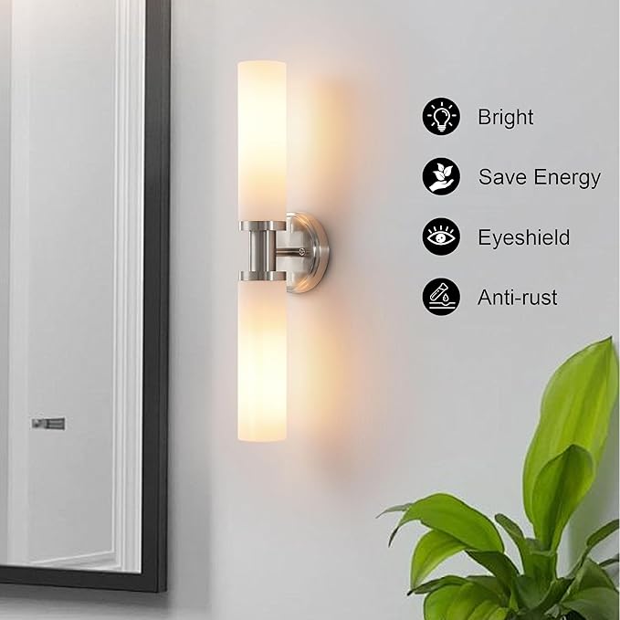 Wall Sconces Set of Two, Brushed Nickel Bathroom Sconces Wall Lighting - Image 6