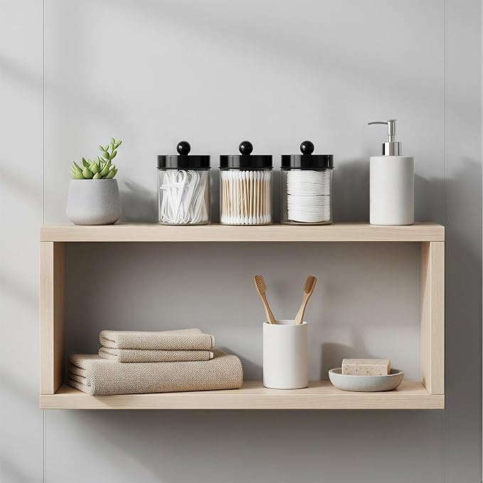 3PC Farmhouse Decor Qtip Holder Apothecary Jars Bathroom Vanity Storage - Image 6