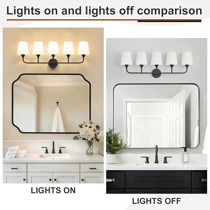 Bathroom Vanity Light, Matte Black Bathroom Light Fixtures, 5-Light Lighting - Image 5