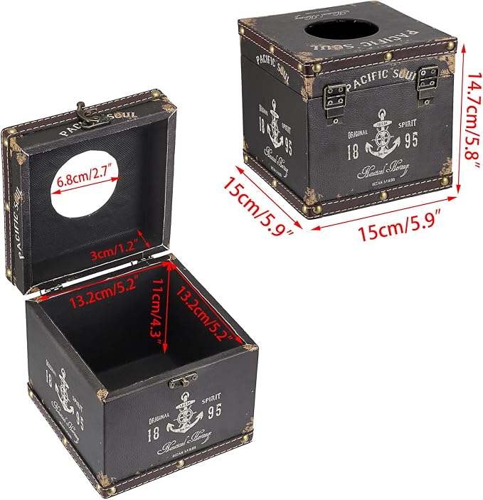 Sumnacon Retro Wood Square Tissue Box Cover - Image 3
