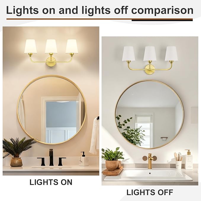 Bathroom Vanity Light, Brushed Gold Bathroom Light Fixtures, 3-Light Lighting - Image 5