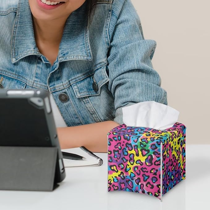 Rainbow Leopard Tissue Box Holder Waterproof PU Leather Square Tissue Box Cover - Image 6