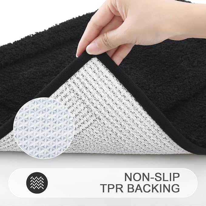 SHACOS Super Soft Black Bathroom Rugs Set of 2 Pieces 32 x 20 inch Microfiber - Image 4