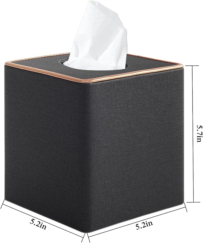 Linen Square Tissue Box Cover, Cube Tissue Box Holder－Excellent Rosegold - Image 3