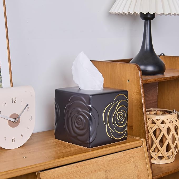 Black Ceramic Cube Tissue Box Cover - Image 5