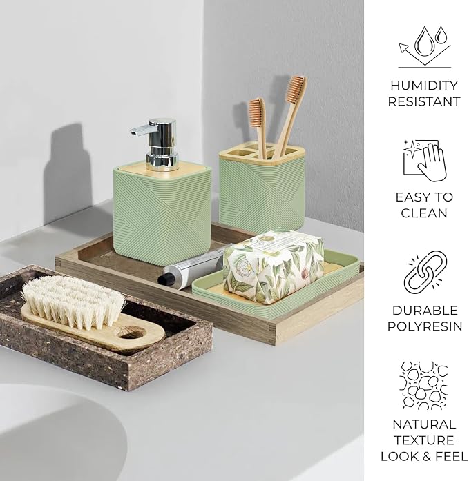 CERBIOR Bathroom Accessories Set 6 Piece Bamboo Bath Ensemble Includes Soap - Image 5