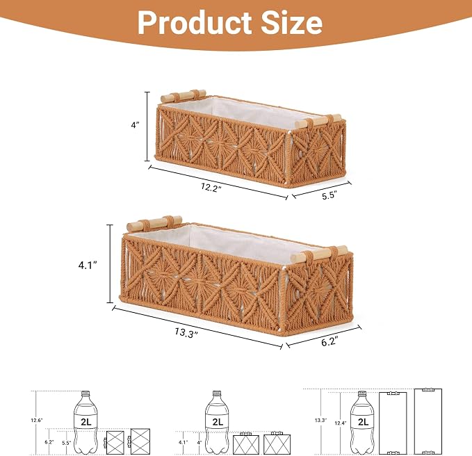 Nonam Macrame Storage Baskets, Boho Decor Style Woven Storage Boxes - Image 2