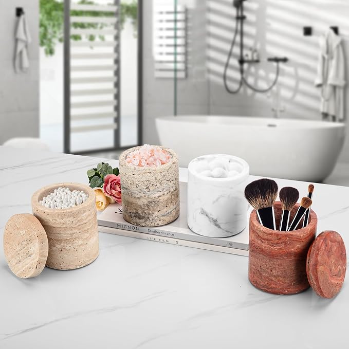 Natural Marble Canister, Cotton Swab Holder - Image 7