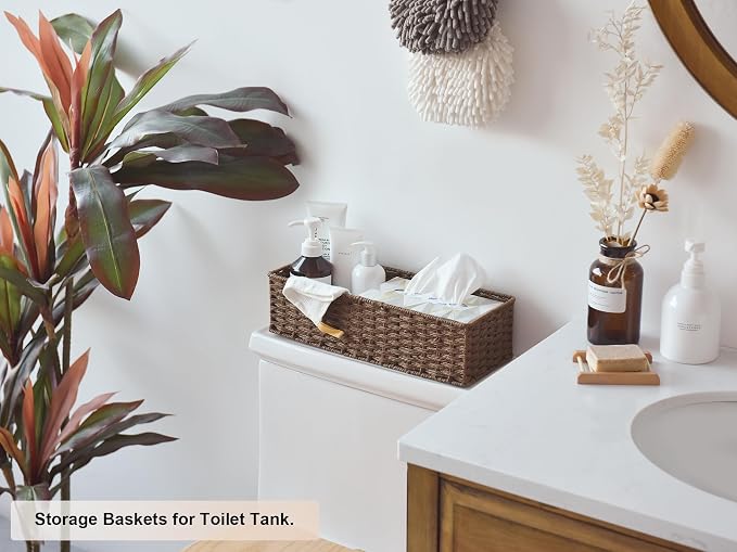 StorageWorks Round Paper Rope Toilet Tank Topper Basket, Wicker Basket - Image 3