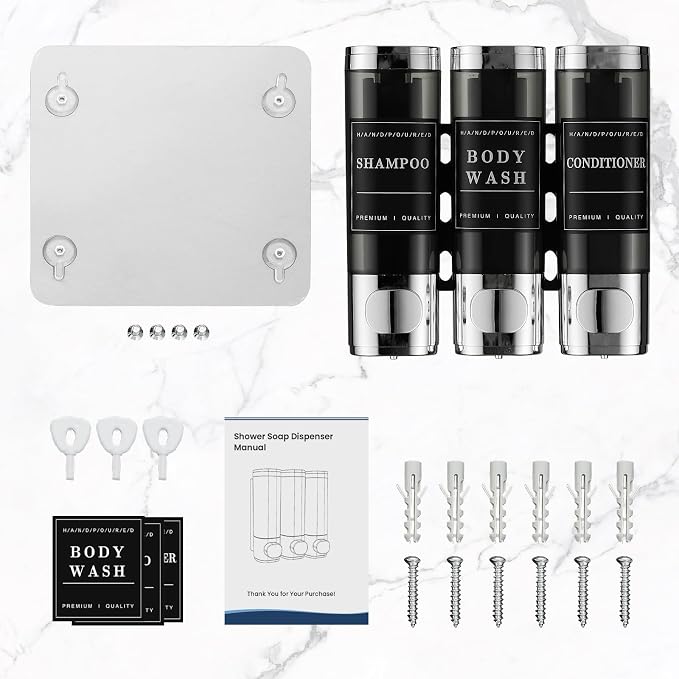 Shampoo and Conditioner Dispenser, Shower Dispenser 3 Chamber No Drill - Image 5