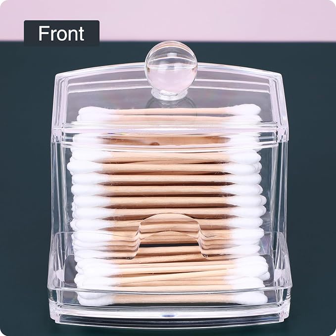 10oz Clear Acrylic Small Qtip Holder, Swab Dispenser Cotton Ball Jars Bathroom - Image 7