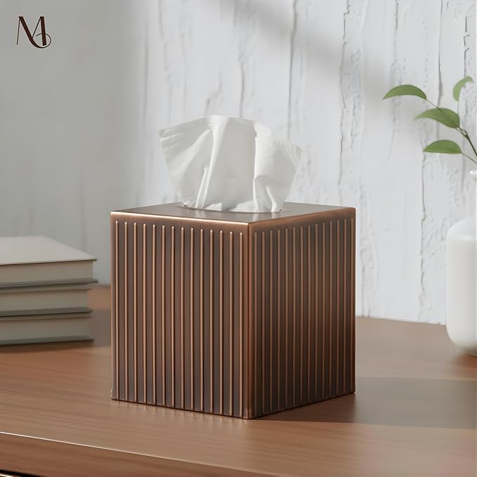 Monarch Abode Tissue Box Cover Square – Handcrafted Ridge Embossed Antique - Image 2