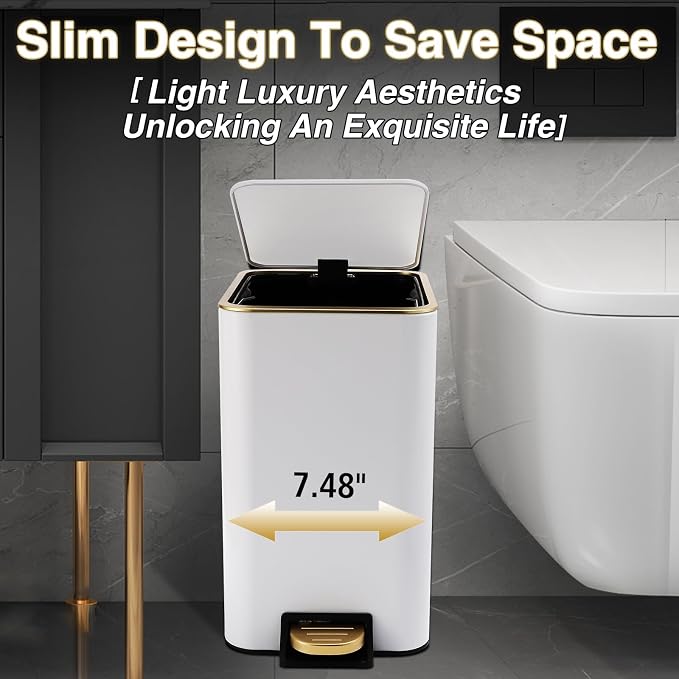 White Bathroom Accessories Set 8 Piece White and Gold Bathroom Set, Bathroom - Image 4