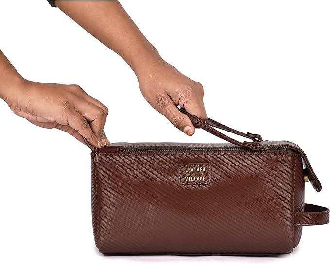 LEATHER VILLAGE Genuine Carbon Fiber Genuine Leather Travel Toiletry Bag - Image 5