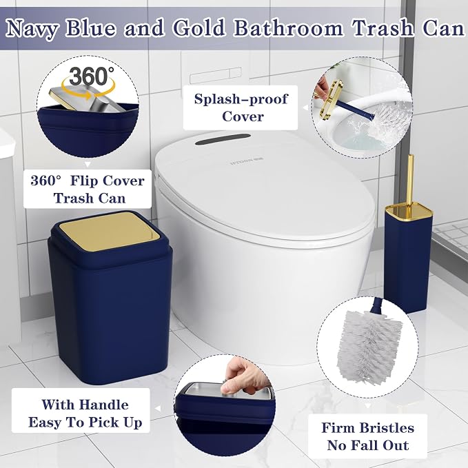 Navy Blue Bathroom Accessories Set, Soap Dispenser, Soap Dish, Toothbrush - Image 5