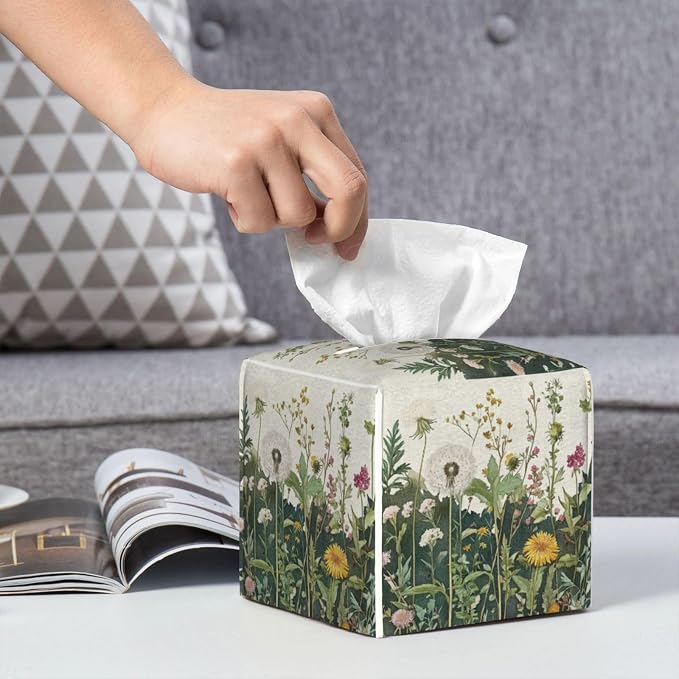 Retro Herbs Spring Dandelion Tissue Box Cover Leaves Summer Holiday Square - Image 6