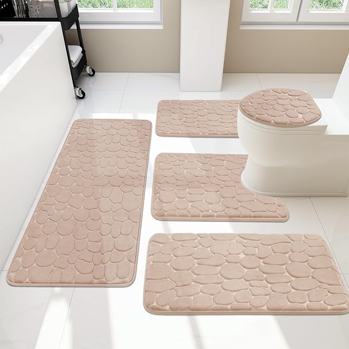 YIHOUSE Bathroom Rugs Mat Set 5 Piece Khaki, Memory Foam Bath Mats Sets by YIHOUSE