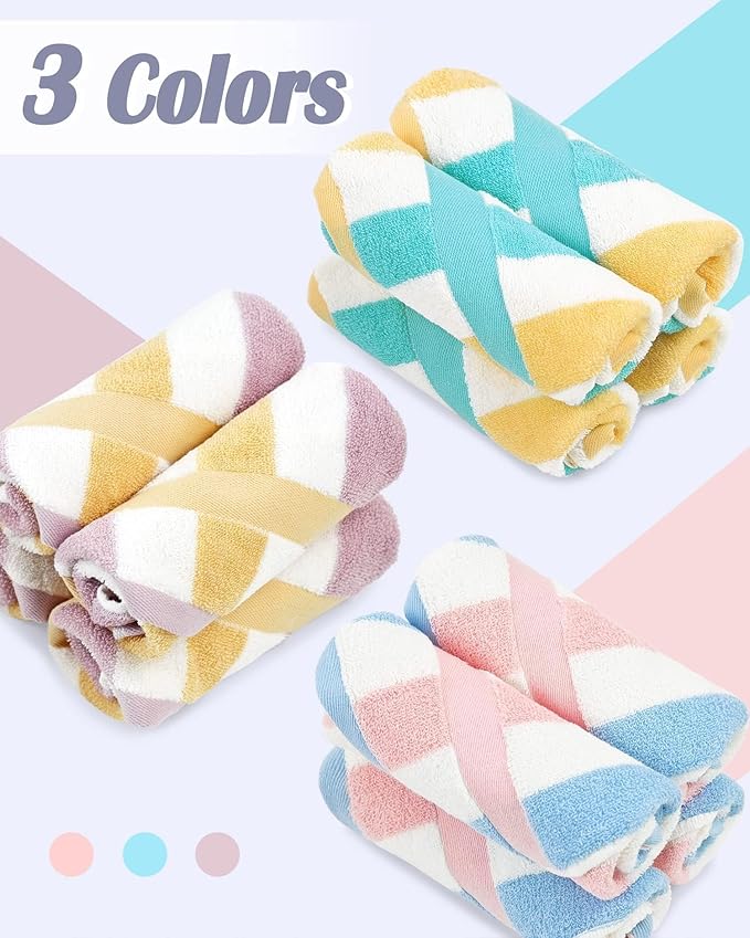 Jacquotha Cotton 12 Pack Striped Washcloths, 13 x 13 Inches, 3 Colors - Image 2