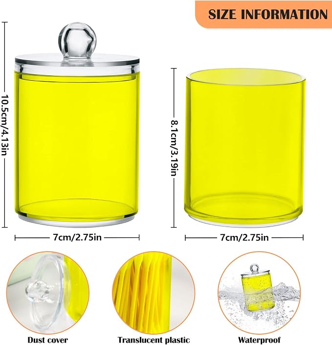 Yellow Qtip Holder Organizer Dispenser Cotton Swabs Cans Plastic Jars - Image 3