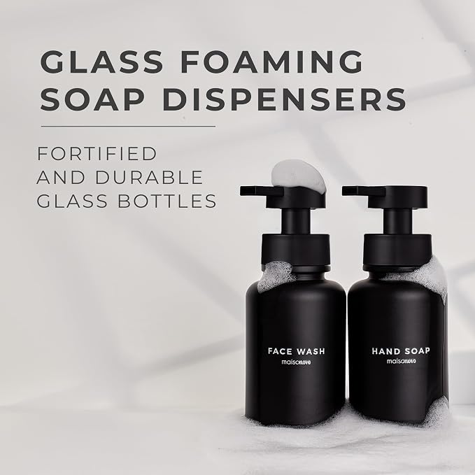 MaisoNovo Glass Foaming Soap Dispenser 14 Oz | Black Glass Black Pumps x 2 - Image 2