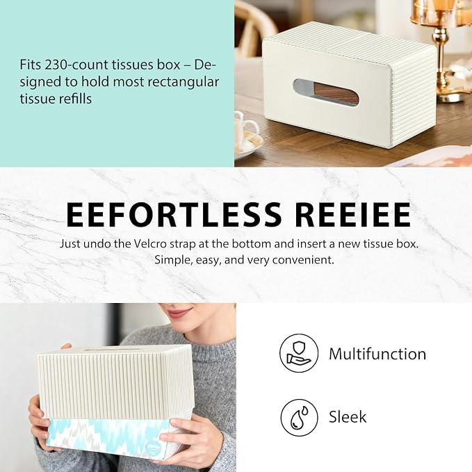 Larger Tissue Box Cover, Modern PU Leather Rectangular Facial Tissue Holder - Image 4