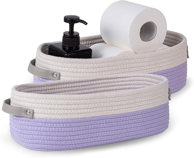 2 Pack Small Cotton Rope Woven Basket Toilet Paper Baskets by Oradrem