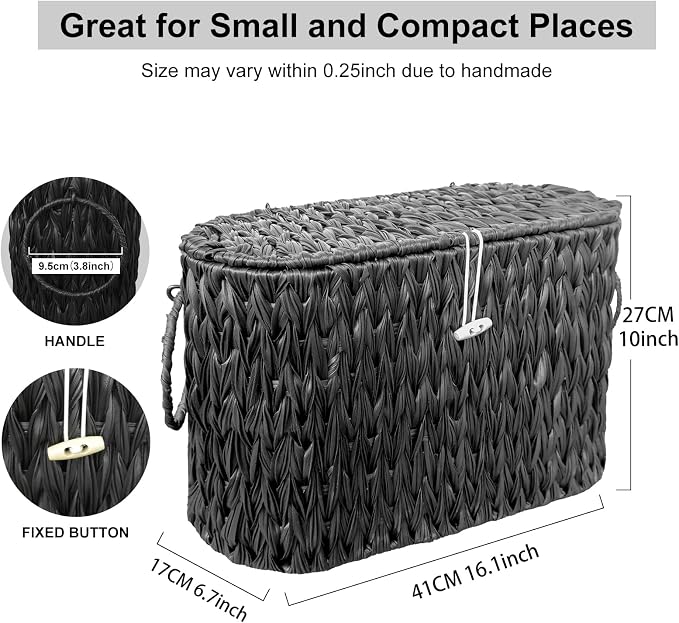 Black Toilet Paper Basket with Lid, Wicker Toilet Paper Storage Stand, Large - Image 3