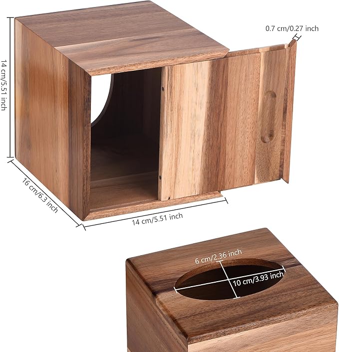 Tissue Box Cover Square, Acacia Wood Tissue Box Holder - Image 4