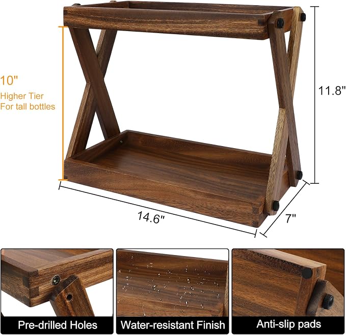 Wood Countertop Shelf Organizer, 2 Tier Wooden Shelf - Image 2