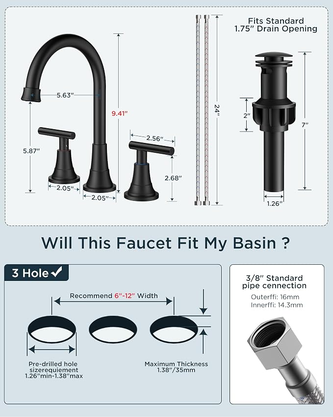 FORIOUS 8 Inch Widespread Bathroom Faucet Black and Gold, 2 Handle Mix Color Rv - Image 7
