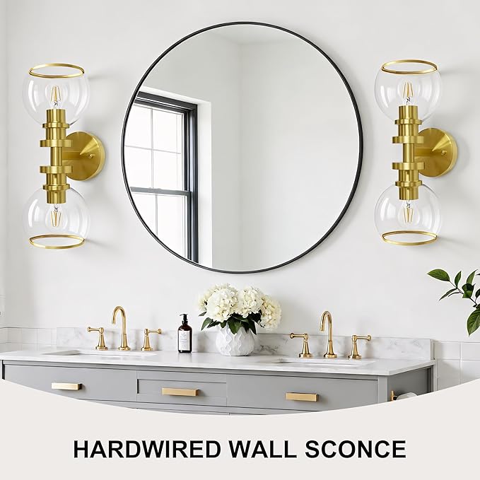 Bathroom Sconces Set of Two, Brushed Gold Wall Sconces - Image 4