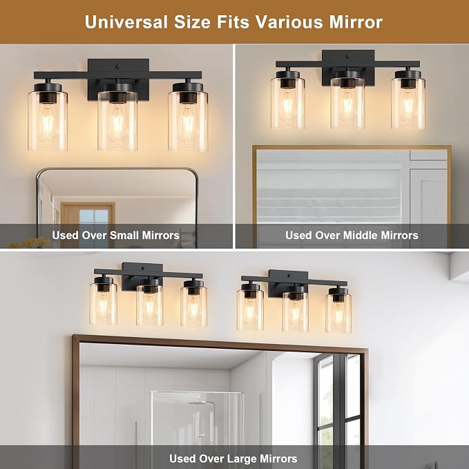 IZORRO Modern Bathroom Light Fixtures, 3 Light Black Vanity Lights, Bathroom - Image 8