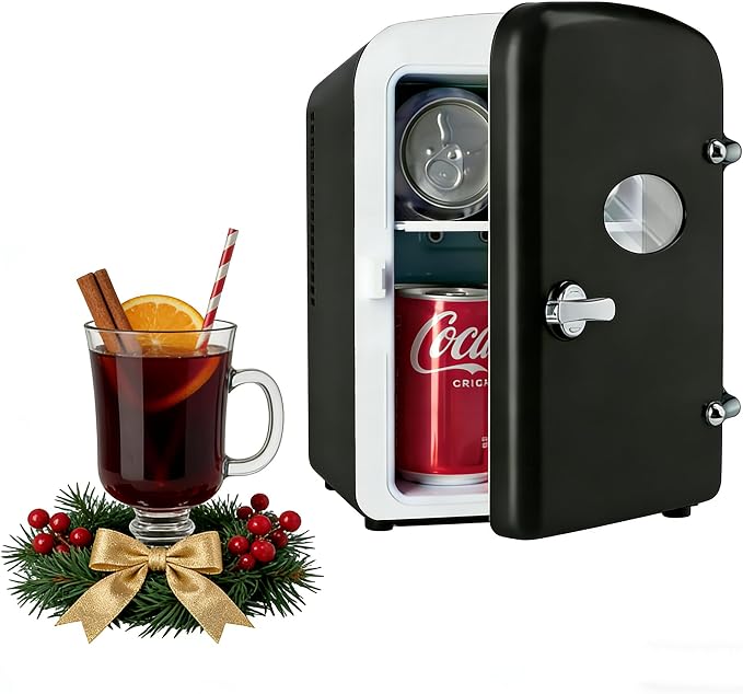 HealSmart 4L Mini Fridge with Observation Window, 6 Can Capacity, Freon-Free by HealSmart