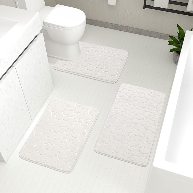 YIHOUSE Bathroom Rugs Mat Set 3 Piece White, Memory Foam Bath Mats Sets by YIHOUSE