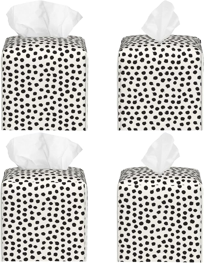 Polka Dot Black Circle Tissue Box Cover Square, Abstract Round Brush Strokes - Image 2