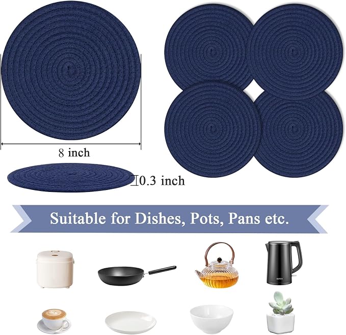 SHACOS 8 Inches Trivets for Hot Dishes, 4 Pieces Cotton Trivets Mats for Kitchen - Image 2