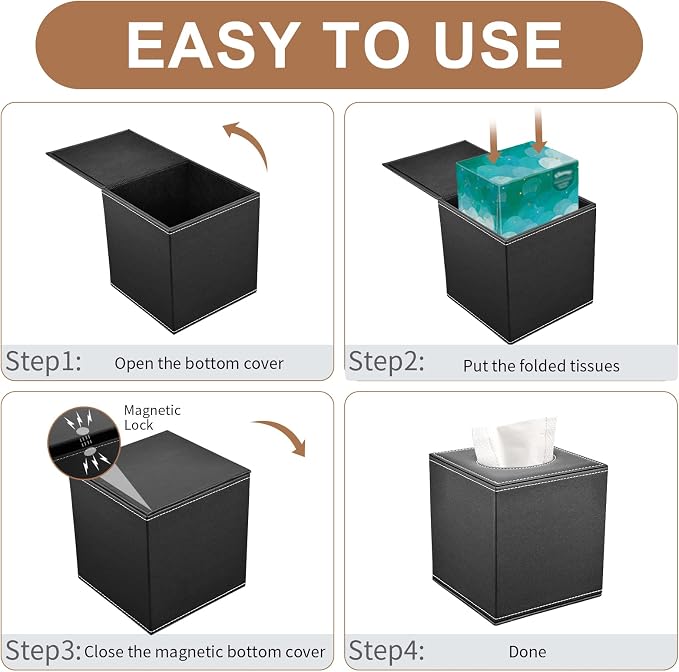 Tissue Box Cover, PU Leather Tissue Box Holder Square Box Covers - Image 6