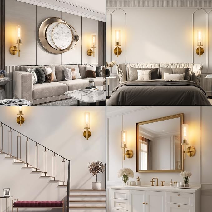 15" Knurled Gold Hardwired Wall Sconces Set of 2, Bathroom Vanity Light Fixtures - Image 9