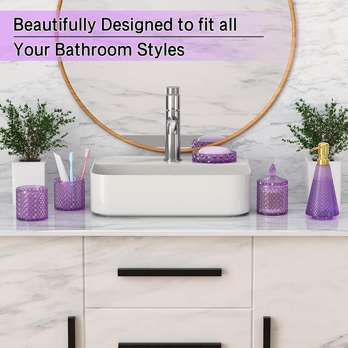 Purple Glass Bathroom Accessories Set 5 Pcs, Soap Dispenser and Toothbrush - Image 3