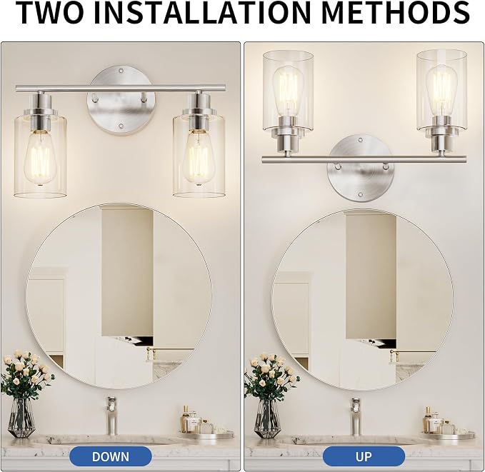GORDNWE Bathroom Vanity Light Fixtures, 2 Light Brushed Nickel Bathroom Light - Image 6