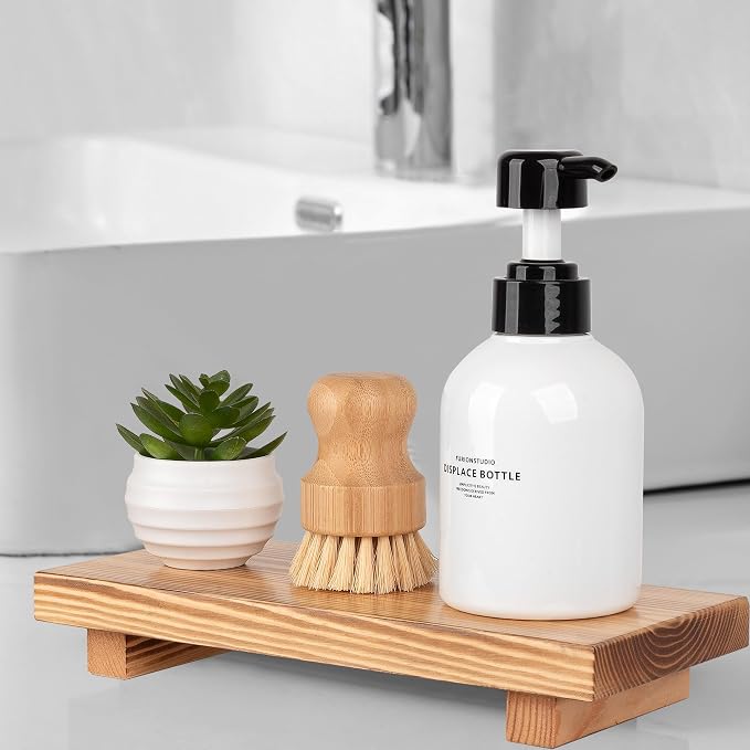 Bathroom Counter Organizer Wood Pedestal Stand Farmhouse Decorative Tray Soap - Image 4